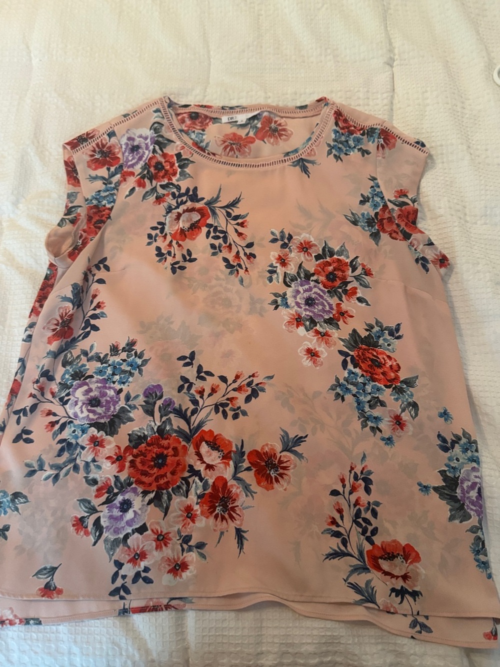 DR2 Peach Floral Chemise with Red and Blue Accents